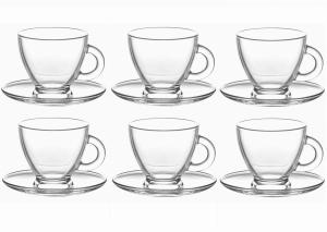 Komplet 6 filiżanek szklanych (230 ml) ze spodkiem Roma LAV