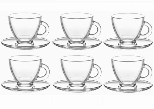 LAV Komplet 6 filiżanek szklanych (230 ml) ze spodkiem ROMA