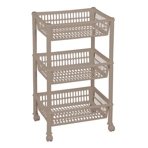 Regał łazienkowy 3 koszyki Trolley Beżowy PLAST TEAM