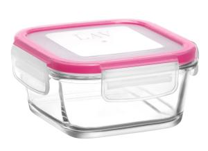 Szklany pojemnik na lunch z silikonowym zapięciem  różowym 375 ml Fresco LAV