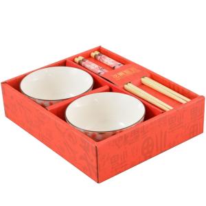 Zestaw do sushi 2-osobowy: Miseczki + Pałeczki Czerwony Box Flower