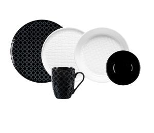 LUBIANA Serwis Obiadowy Zestaw Kawowy Na 6 Osób Komplet Czarno-Biały 30 el