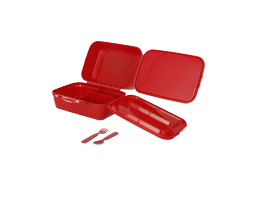 Lunch box ze sztućcami Neo Czerwony Lux Plastik