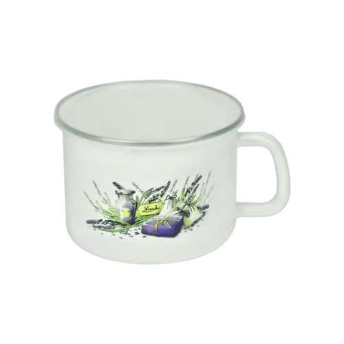 Kubek emaliowany z plastikową pokrywką Lawenda Emalia Rybnik 500 ml