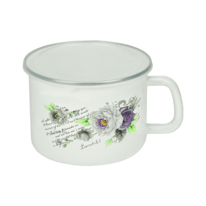 Kubek emaliowany z plastikową pokrywką Róża 1 l