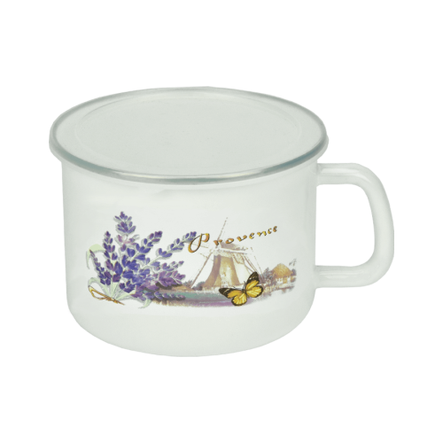 Kubek emaliowany z plastikową pokrywką Młyn Emalia Rybnik 1 l