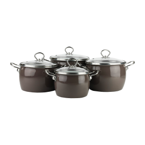Komplet garnków emaliowanych 4 szt./8 el Orgus Brązowy Emalia Rybnik