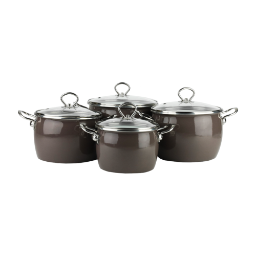 Komplet garnków emaliowanych 4 szt./8 el Orgus Brązowy Emalia Rybnik