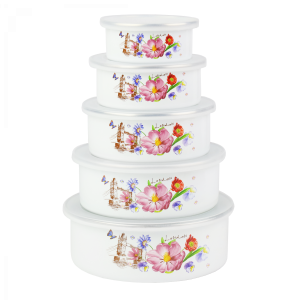 Komplet misek emaliowanych z pokrywką Kwiaty 5 szt. Emalia Rybnik