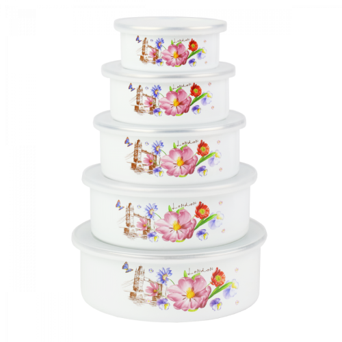 Komplet misek emaliowanych z pokrywką 5 szt. Emalia Rybnik