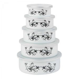 Komplet misek emaliowanych z pokrywką Ważka 5 szt.