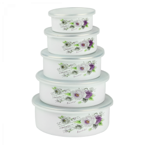 Komplet misek emaliowanych z pokrywką Róża 5 szt.