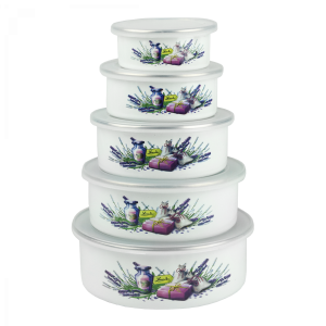 Komplet misek emaliowanych z pokrywką Lawenda 5 szt.