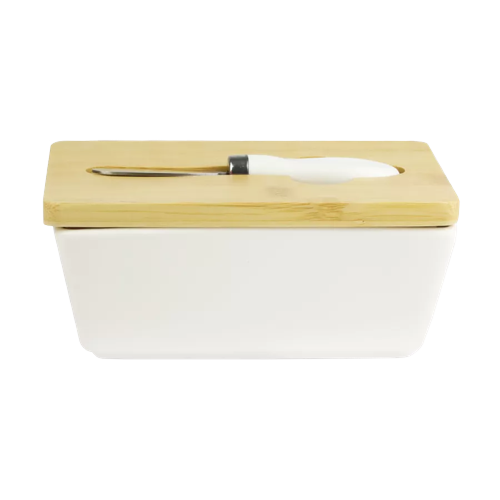 Maselnica z nożykiem Biała Bambus Prima Deco