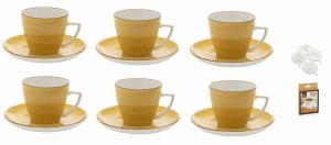 LUBIANA KOLORY ZIEMI komplet 6 filiżanek ze spodkiem żółty 350 ml / 17,5 cm + dekorator