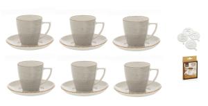 LUBIANA KOLORY ZIEMI komplet 6 filiżanek ze spodkiem siwy 200 ml / 14 cm + dekorator