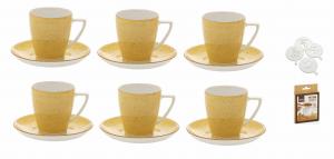 LUBIANA KOLORY ZIEMI komplet 6 filiżanek ze spodkiem żółty 200 ml / 14 cm + dekorator