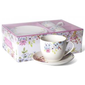 Komplet 2 filiżanek (250 ml)ze spodkiem KOLOROWE KWIATY