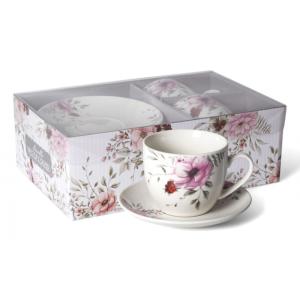 Komplet 2 filiżanek (250 ml)ze spodkiem KOLOROWE KWIATY