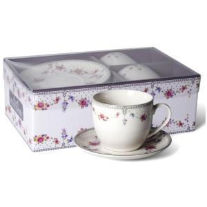 Komplet 2 filiżanek (250 ml)ze spodkiem GIRLANDA Z KWIATAMI