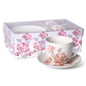 Komplet 2 filiżanek (250 ml)ze spodkiem CZERWONE KWIATY