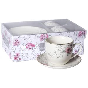 Komplet 2 filiżanek (250 ml)ze spodkiem RÓŻOWE KWIATY
