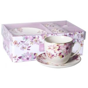 Komplet 2 filiżanek (250 ml)ze spodkiem RÓŻOWE KWIATY