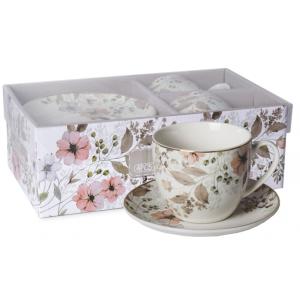 Komplet 2 filiżanek (250 ml)ze spodkiem RÓŻOWE KWIATY