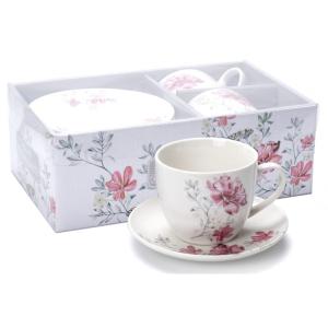 Komplet 2 filiżanek (250 ml)ze spodkiem CZERWONY KWIAT