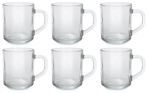 Komplet 6 kubków szklanych 250 ml gładki