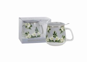 Kubek porcelanowy z metalowym zaparzaczem i pokrywką 500 ml