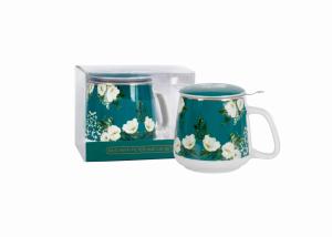Kubek porcelanowy z metalowym zaparzaczem i pokrywką 500 ml