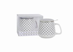 Kubek porcelanowy z metalowym zaparzaczem i pokrywką 500 ml