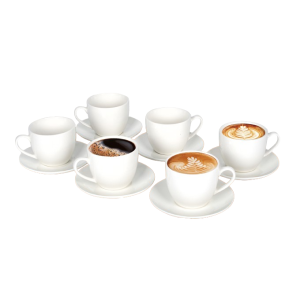 6 x FILIŻANKA ZE SPODKIEM ZESTAW FILIŻANKI DO KAWY 250 ml PORCELANA LIVELLO