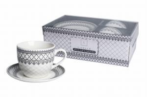 2 x Filiżanka Ze Spodkiem Do Kawy 250 ml Zestaw Kawowy Porcelana Livello