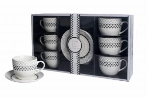 6 x Filiżanka Ze Spodkiem Do Kawy 250 ml Serwis Kawowy Porcelana Livello