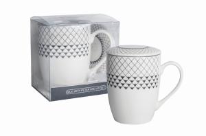 LIVELLO Kubek Do Kawy Herbaty Porcelanowy Z Metalowym Zaparzaczem 350 ml