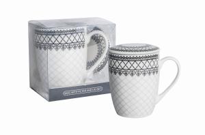 LIVELLO Kubek Do Kawy Herbaty Porcelanowy Z Metalowym Zaparzaczem 350 ml