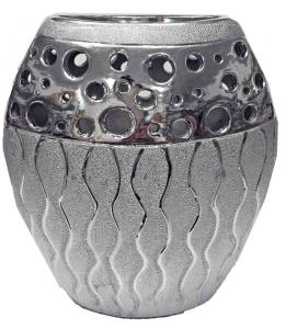 LIVELLO Wazon Na Kwiaty Ceramiczny Dekoracyjny Nowoczesny 22,5 cm SREBRNY