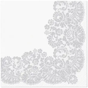 KOMPLET 20 SERWETEK SERWETKI KWADRAT 3-WARSTWOWE 33 cm x 33 cm SREBRNA RAMK