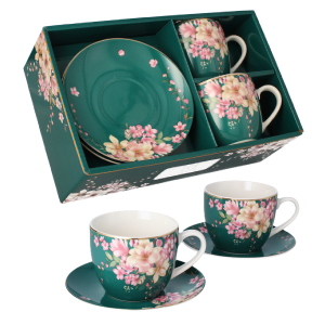 LIVELLO KOMPLET 2 FILIŻANEK 250ML ZE SPODKIEM 14CM KWIAT WIŚNI MORSKI