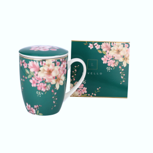 LIVELLO KUBEK PORCELANOWY 350ML DO HERBATY ZAPARZACZ KWIAT WIŚNI MORSKI