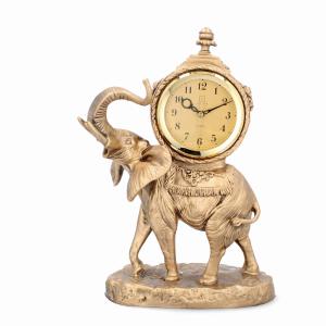 Livello Zegar Kominkowy Stojący Ceramiczny Retro Złoty 33,5 cm Duży Słoń