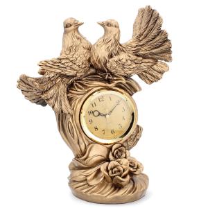 Livello Zegar Kominkowy Stojący Ceramiczny Retro Złoty 32 cm Duży Gołębie