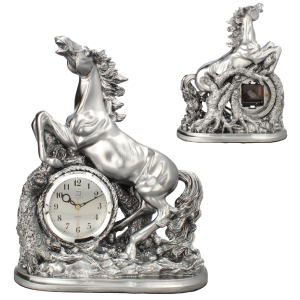 Zegar kominkowy stojący ceramiczny Livello retro glamour złoty koń 35 cm