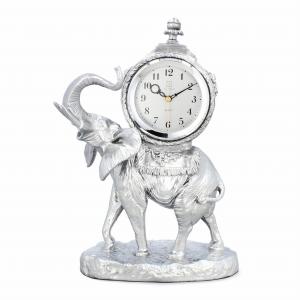 Livello Zegar Kominkowy Stojący Ceramiczny Retro Srebrny 33,5 cm Duży Słoń