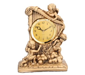 Livello Zegar Kominkowy Stojący Ceramiczny Retro Złoty 28 cm Duży Aniołki