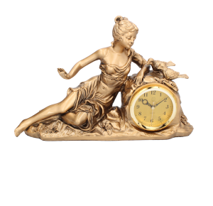 Livello Zegar Kominkowy Stojący Ceramiczny Retro Złoty 28  cm Duży Kobieta