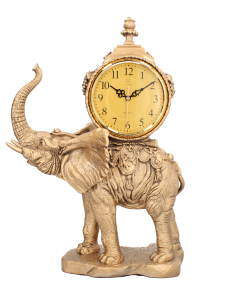 Livello Zegar Kominkowy Stojący Ceramiczny Retro Złoty 49 cm Duży Słoń
