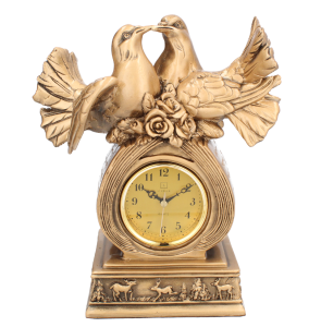 Livello Zegar Kominkowy Stojący Ceramiczny Retro Złoty 29 cm Para Gołębi